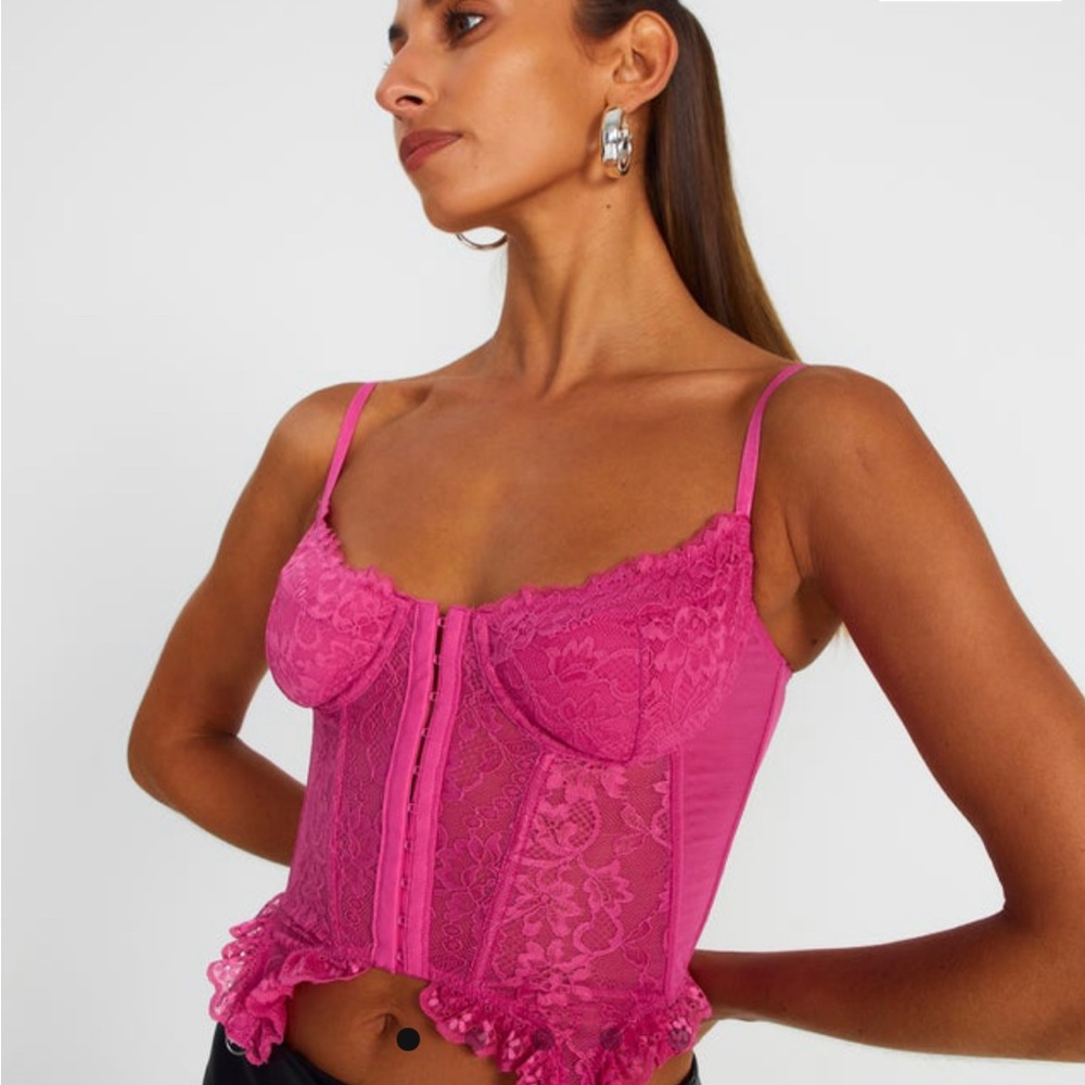 NWT Pink Lace Hook & Eye Garter Corset